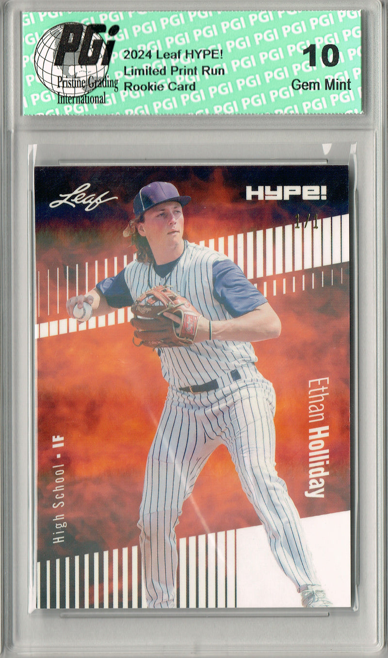 Ethan Holliday 2024 Leaf HYPE! #144 White Shimmer 1/1 Rookie Card PGI 10