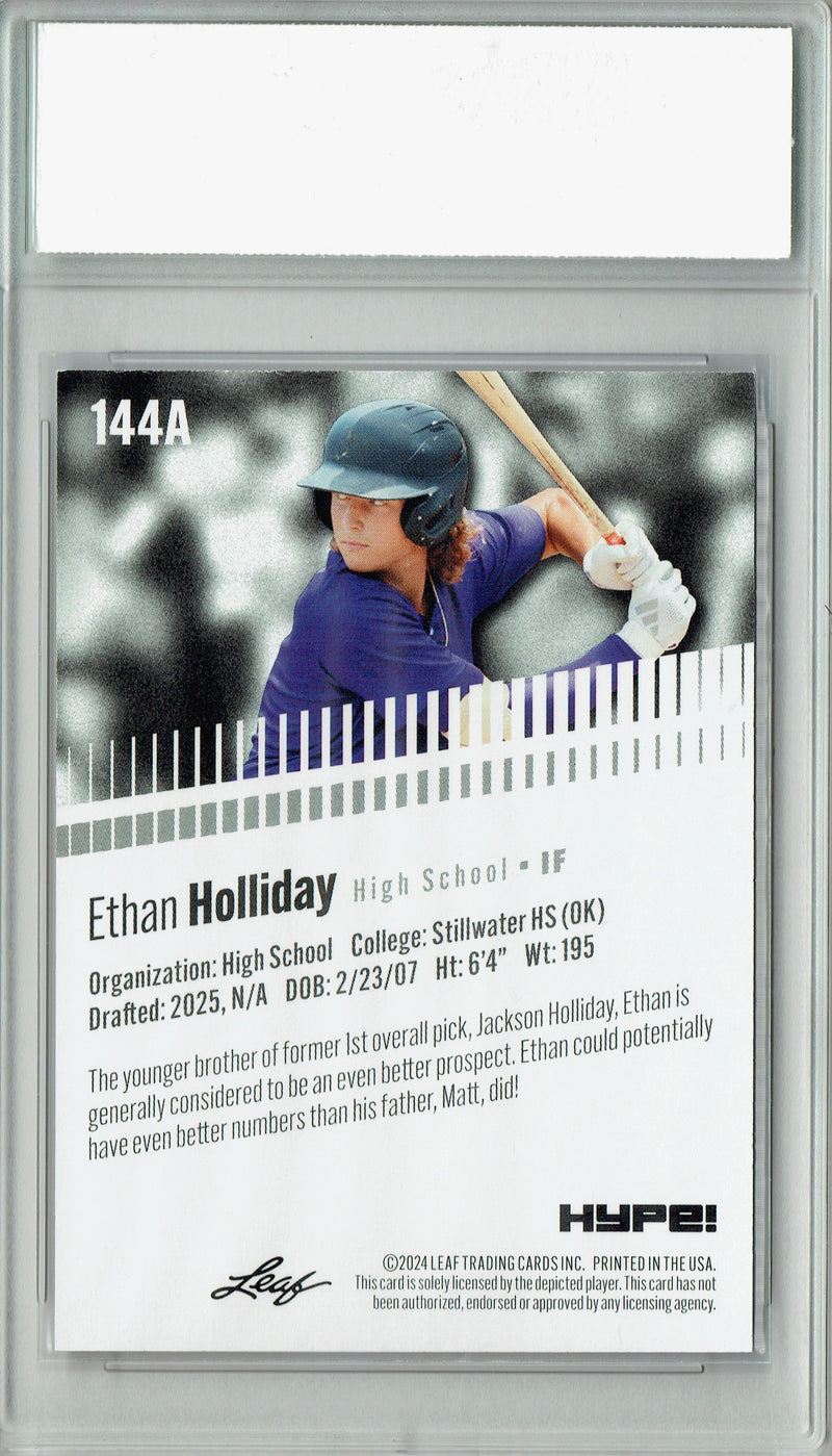 Ethan Holliday 2024 Leaf HYPE! #144A Red SP 5 Made Rookie Card PGI 10