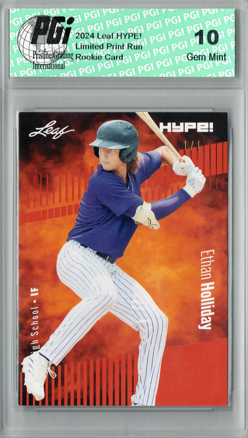 Ethan Holliday 2024 Leaf HYPE! #144A Orange Blank Back 1/1 Rookie Card PGI 10