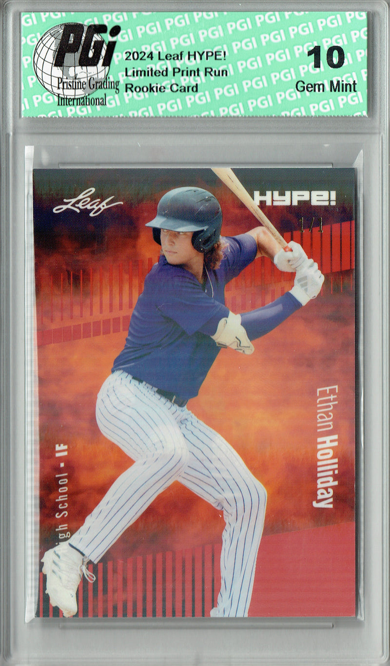 Ethan Holliday 2024 Leaf HYPE! #144A Orange Shimmer 1/1 Rookie Card PGI 10