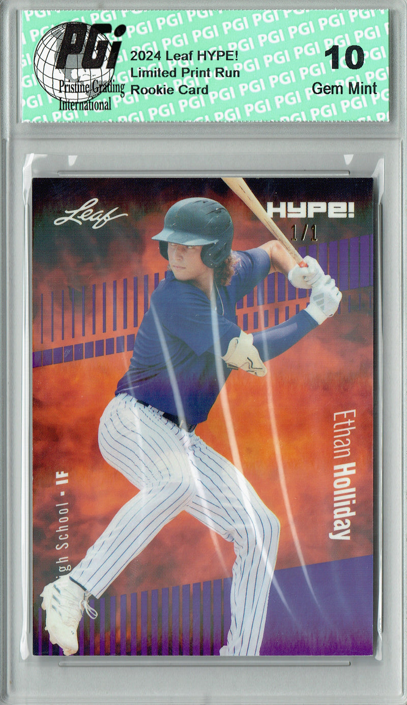 Ethan Holliday 2024 Leaf HYPE! #144A Purple Shimmer 1/1 Rookie Card PGI 10