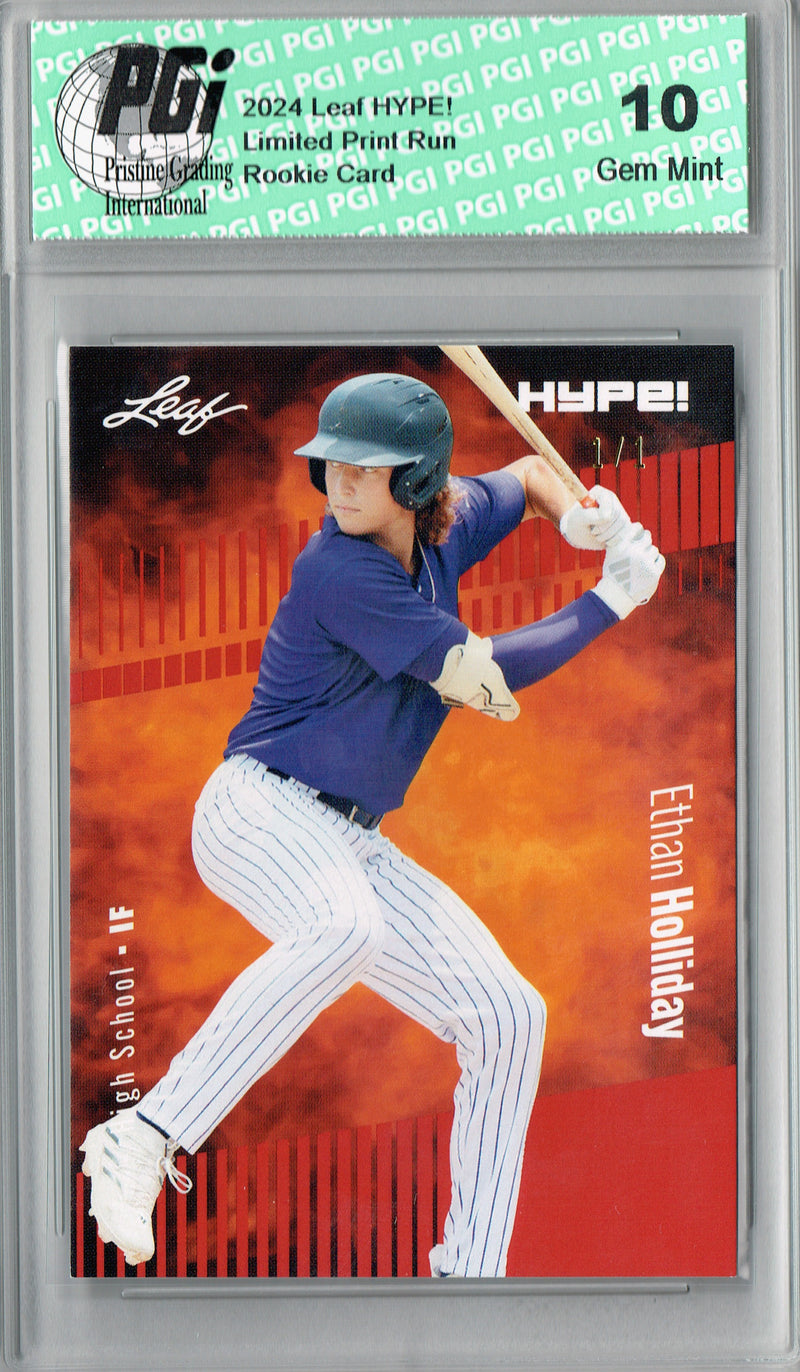 Ethan Holliday 2024 Leaf HYPE! #144A Red Blank Back 1/1 Rookie Card PGI 10