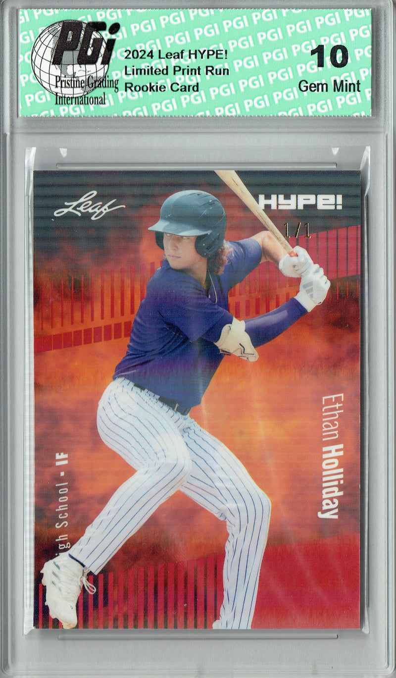 Ethan Holliday 2024 Leaf HYPE! #144A Red Shimmer 1/1 Rookie Card PGI 10
