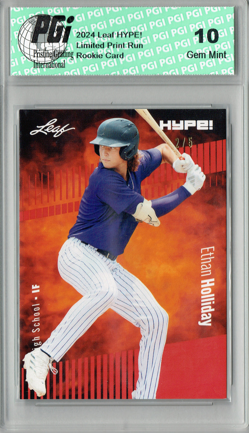 Ethan Holliday 2024 Leaf HYPE! #144A Red SP 5 Made Rookie Card PGI 10