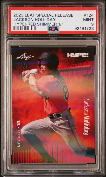 PSA 9 Jackson Holliday 2023 Leaf Hype! #124 Red Shimmer 1/1 Rookie Card