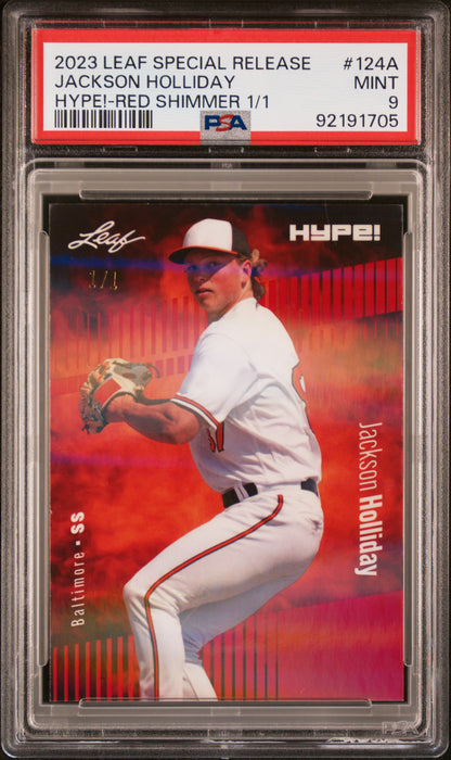 PSA 9 Jackson Holliday 2023 Leaf Hype! #124A Red Shimmer 1/1 Rookie Card