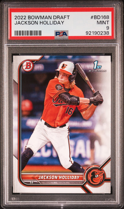 PSA 9 Jackson Holliday 2022 1st Bowman Draft BD168 Baltimore Orioles Rookie Card