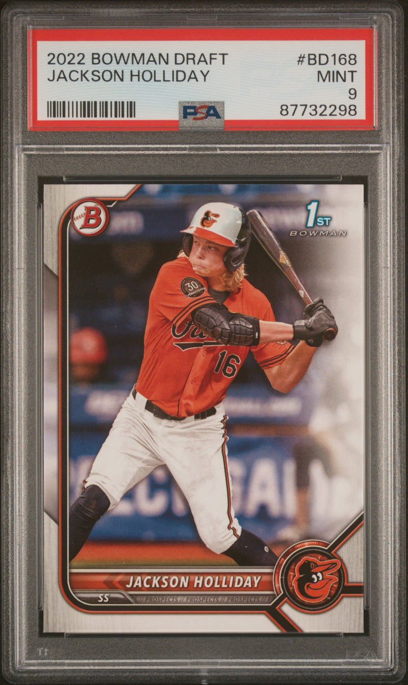 PSA 9 Jackscn Holliday 2022 Bowman Draft #BD168 1st Rookie Card Baltimore Orioles