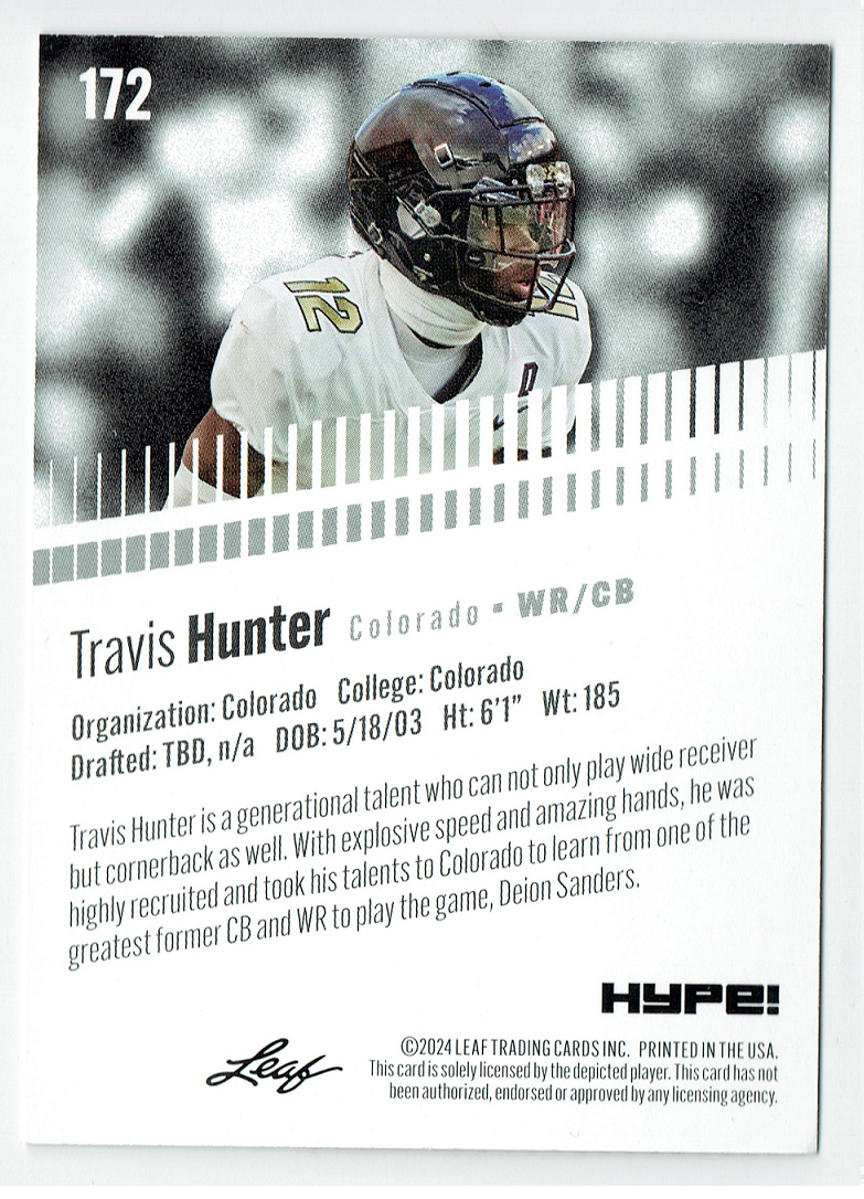 Mint Travis Hunter 2024 Leaf HYPE! #LH-172 Only 5000 Made Rookie Card Colorado Buffaloes