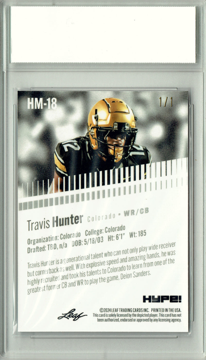 Travis Hunter Rookie Card 2024 Leaf HYPE! #HM-18 Metal 1/1 Burst, PGI 10, Jacksonville Jaguars Football