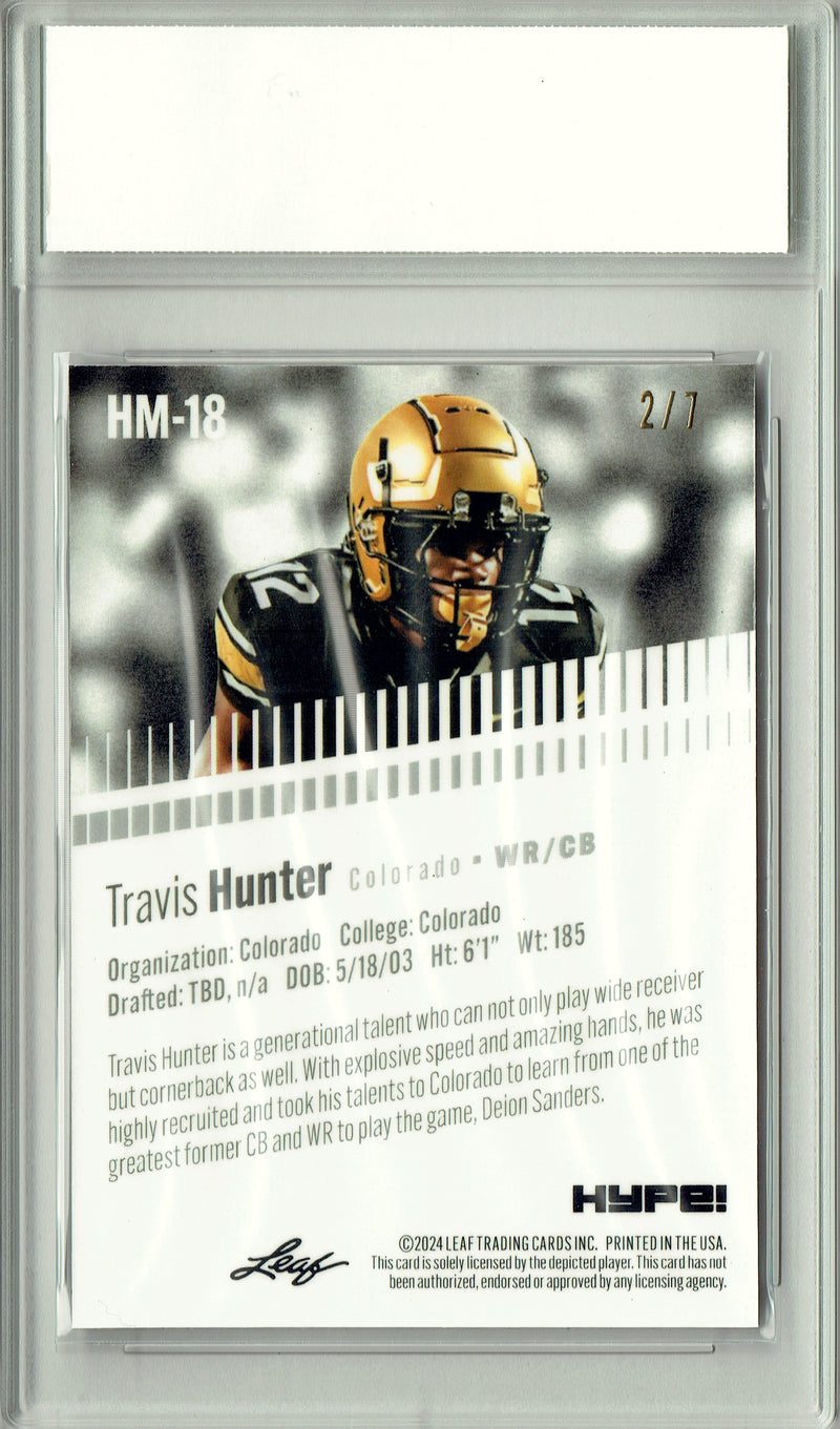 Travis Hunter Rookie Card Jacksonville Pro Football Trading Card 2024 Leaf HYPE! Metal #HM-18 Black Only 7 Made PGI 10