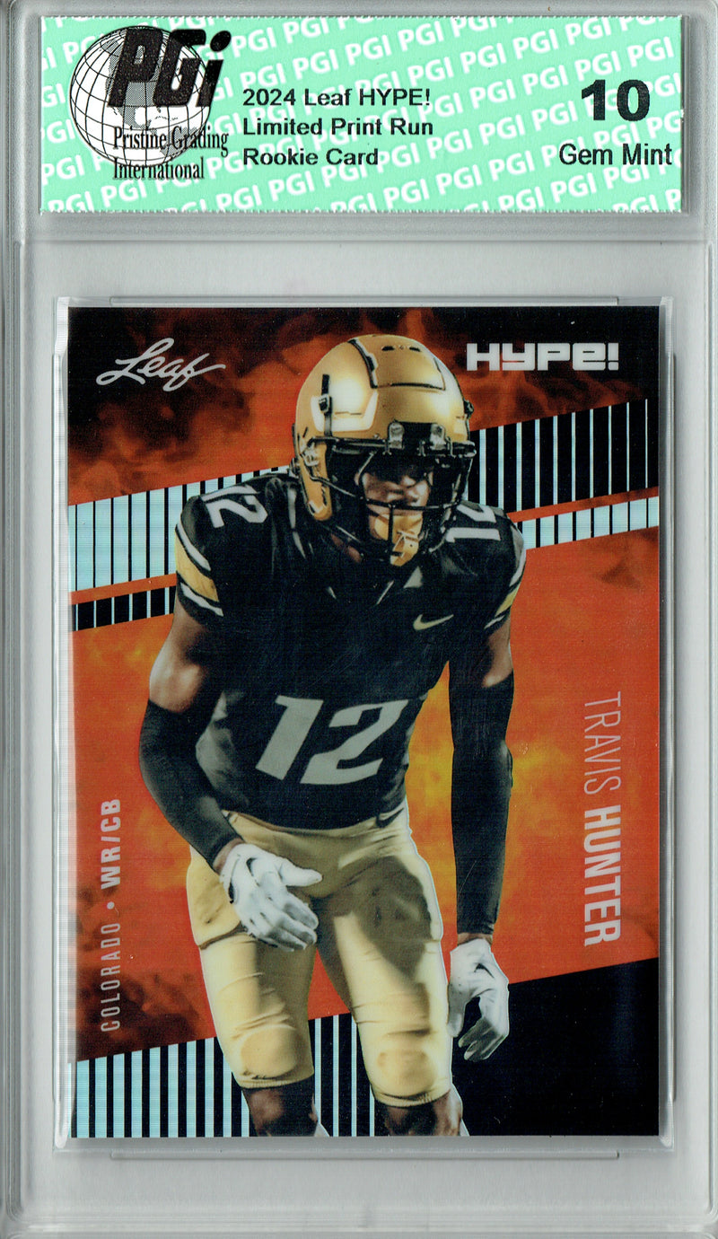 Travis Hunter Rookie Card Jacksonville Pro Football Trading Card 2024 Leaf HYPE! Metal #HM-18 Black Only 7 Made PGI 10