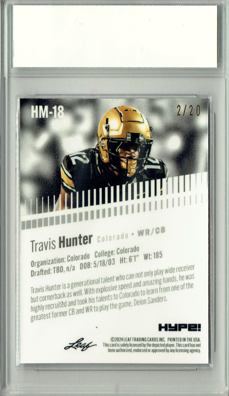 Travis Hunter Rookie Card Jacksonville Pro Football Trading Card 2024 Leaf HYPE! Metal #HM-18 Blue Only 20 Made PGI 10