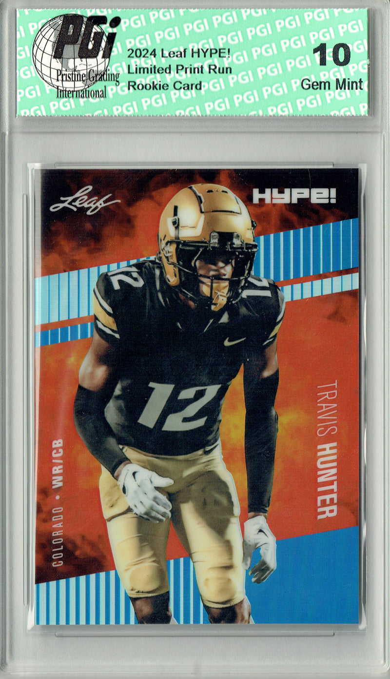 Travis Hunter Rookie Card Jacksonville Pro Football Trading Card 2024 Leaf HYPE! Metal #HM-18 Blue Only 20 Made PGI 10