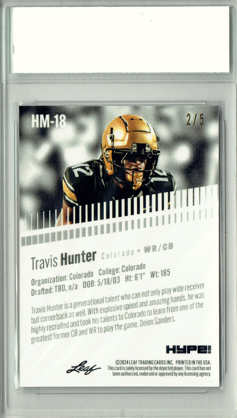 Travis Hunter Rookie Card Jacksonville Pro Football Trading Card 2024 Leaf HYPE! Metal #HM-18 Green Only 5 Made PGI 10