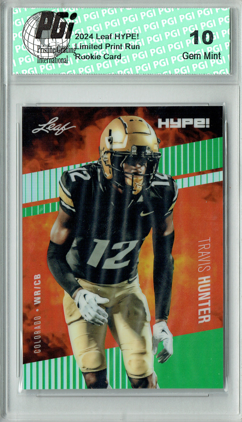 Travis Hunter Rookie Card Jacksonville Pro Football Trading Card 2024 Leaf HYPE! Metal #HM-18 Green Only 5 Made PGI 10