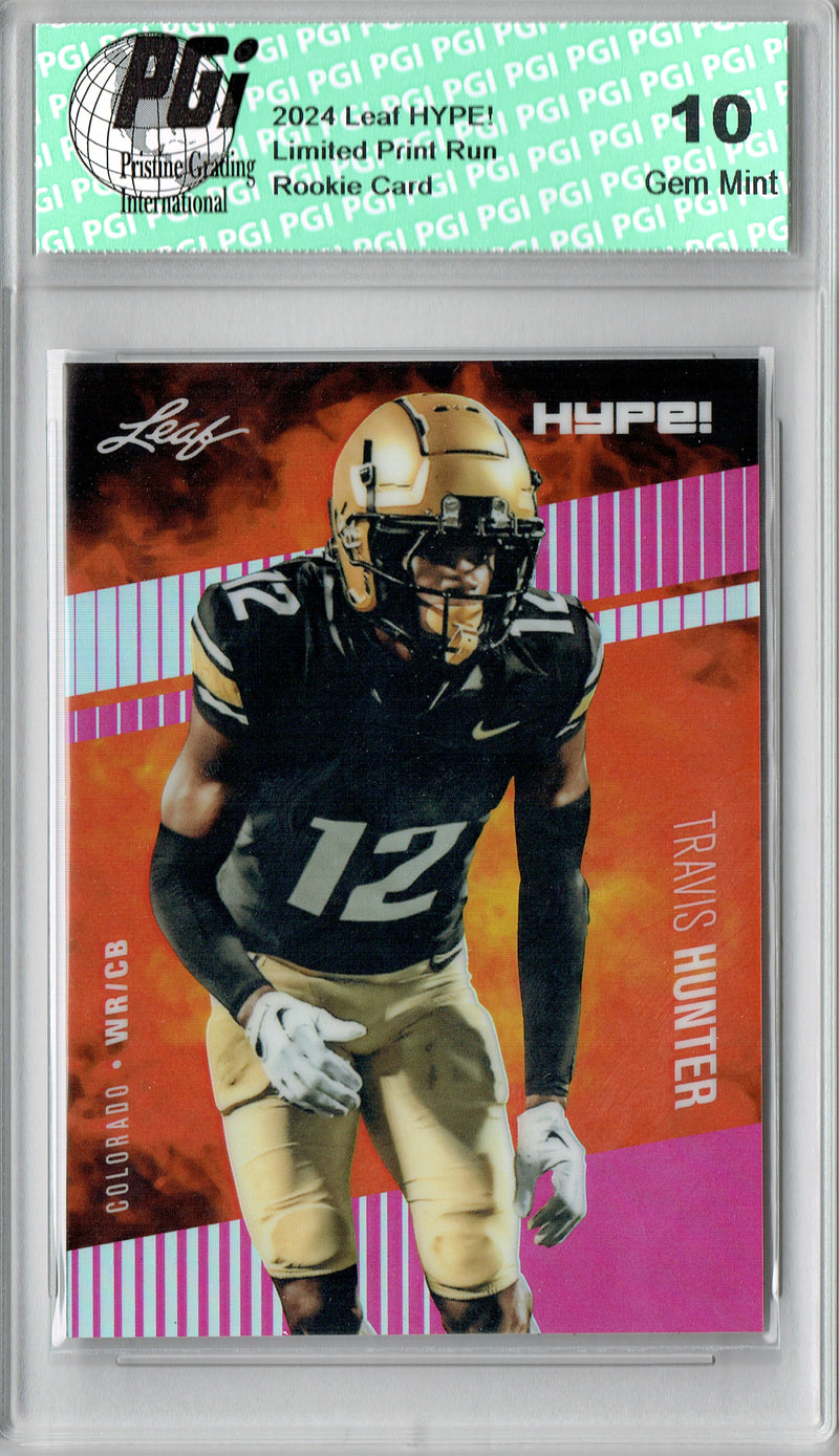 Travis Hunter Rookie Card Jacksonville Pro Football Trading Card 2024 Leaf HYPE! Metal #HM-18 Pink Only 10 Made PGI 10