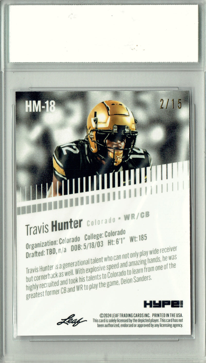 Travis Hunter Rookie Card Jacksonville Pro Football Trading Card 2024 Leaf HYPE! Metal #HM-18 Purple Only 15 Made PGI 10