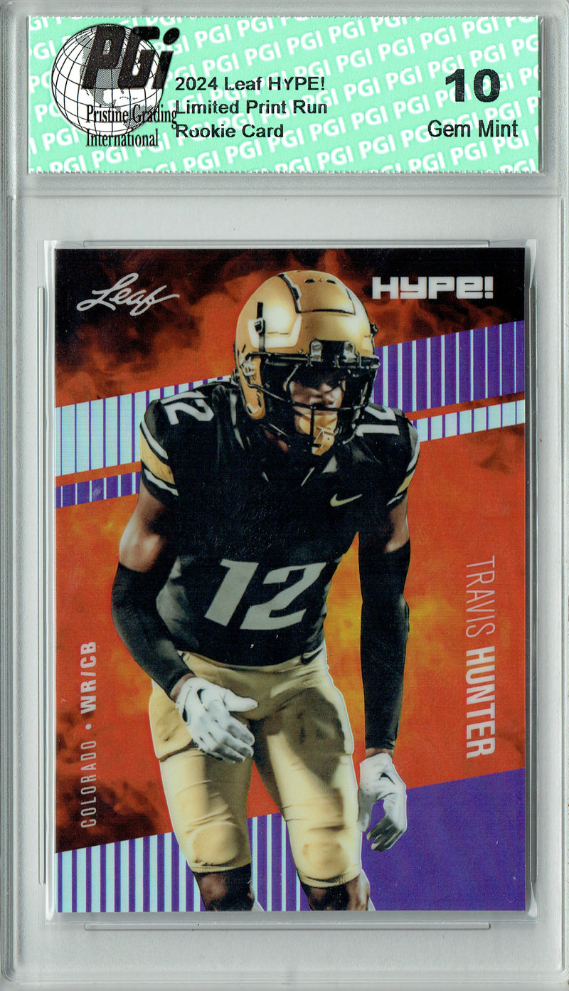 Travis Hunter Rookie Card Jacksonville Pro Football Trading Card 2024 Leaf HYPE! Metal #HM-18 Purple Only 15 Made PGI 10