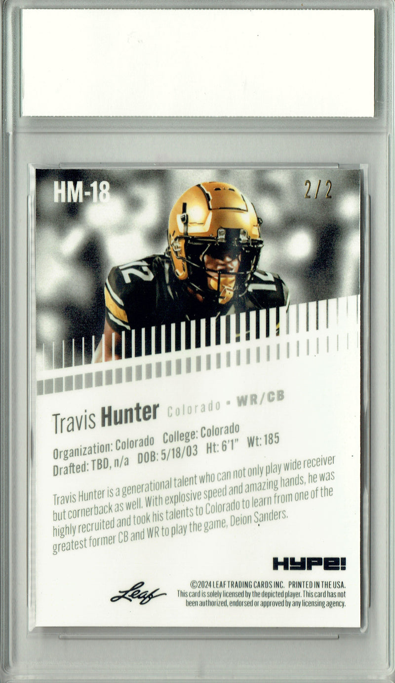 Travis Hunter Rookie Card Jacksonville Pro Football Trading Card 2024 Leaf HYPE! Metal #HM-18 Red Only 2 Made PGI 10