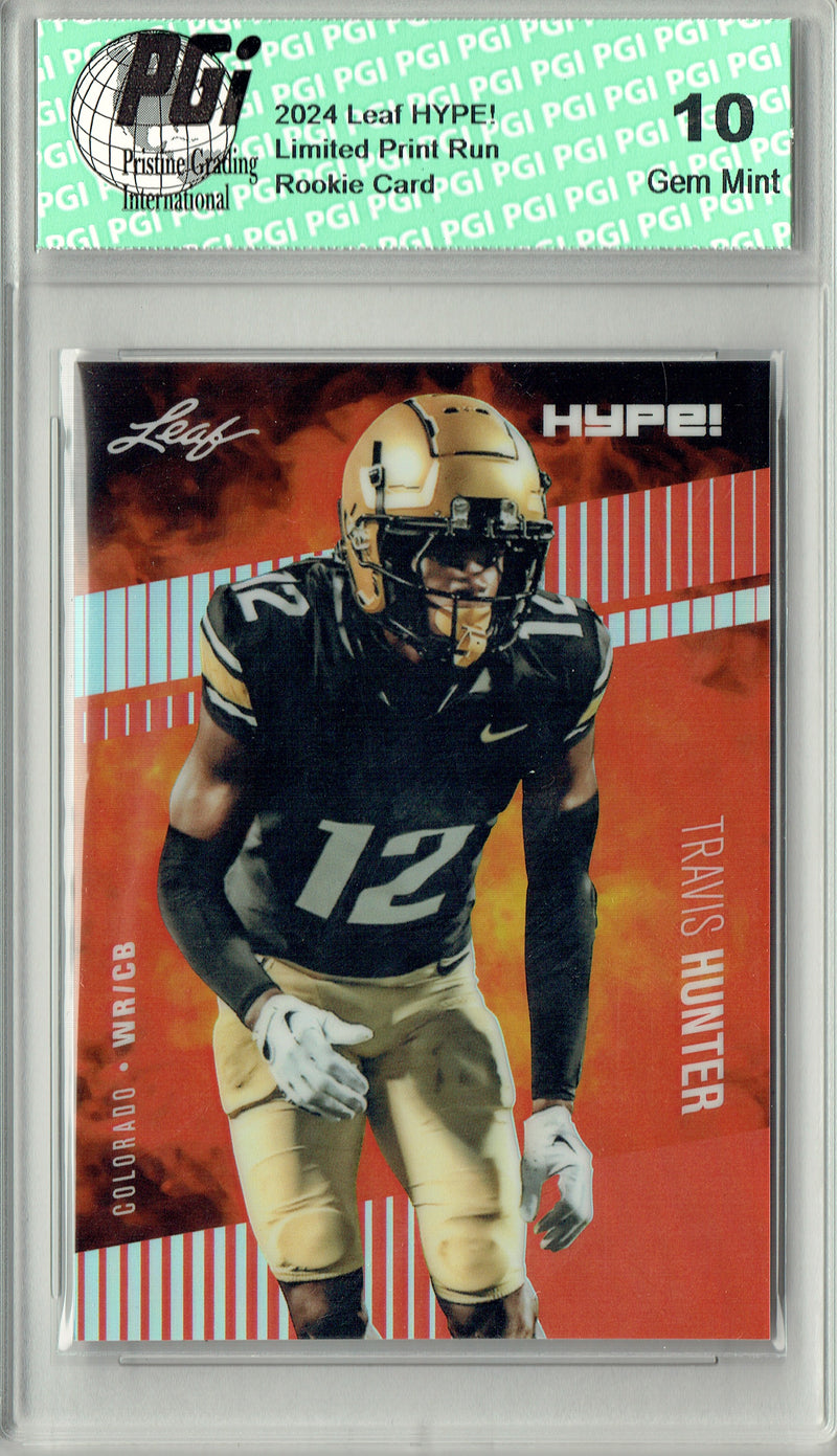 Travis Hunter Rookie Card Jacksonville Pro Football Trading Card 2024 Leaf HYPE! Metal #HM-18 Red Only 2 Made PGI 10