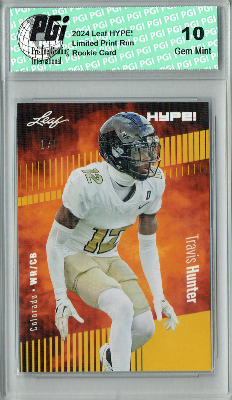Travis Hunter Rookie Card Jacksonville PGI 10 Gem Mint Football Trading Card 2024 Leaf HYPE! #172 Gold Blank Back 1/1