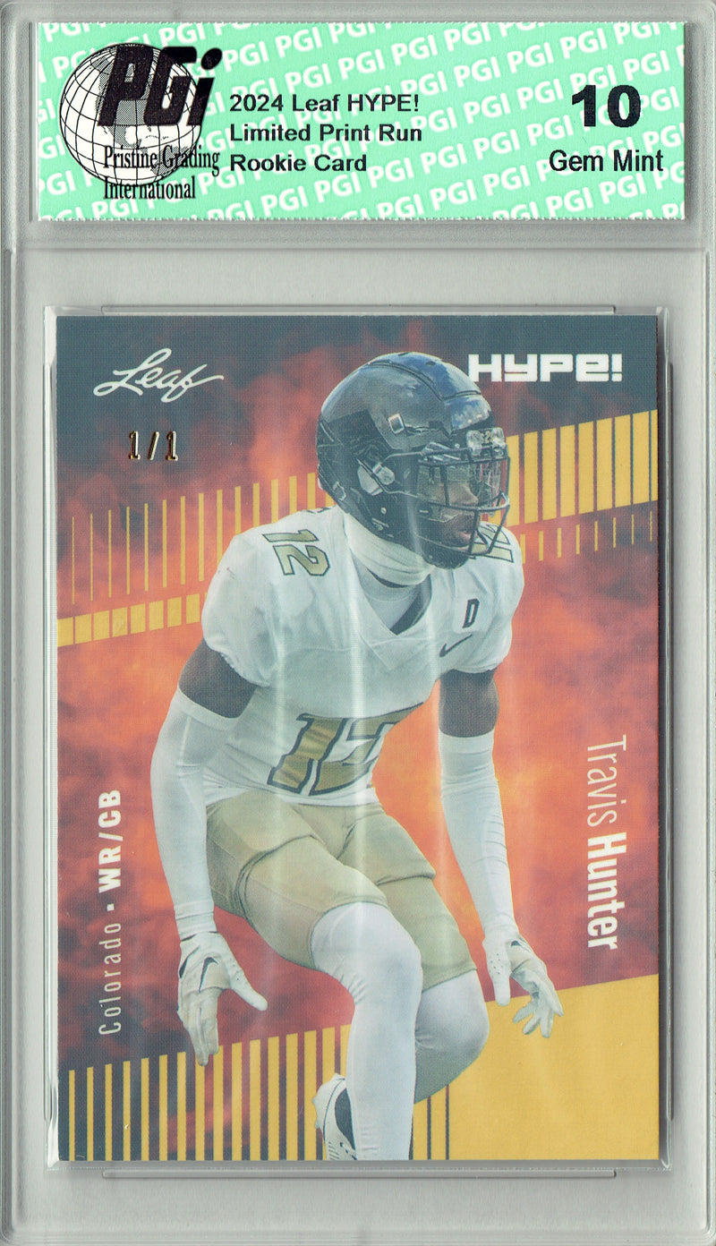 Travis Hunter Rookie Card Jacksonville PGI 10 Gem Mint Football Trading Card 2024 Leaf HYPE! #172 Gold Shimmer 1/1
