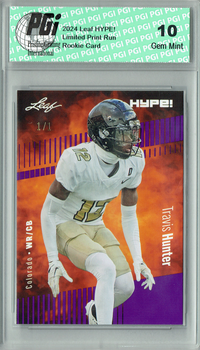 Travis Hunter Rookie Card Jacksonville PGI 10 Gem Mint Football Trading Card 2024 Leaf HYPE! #172 Purple Blank Back 1/1