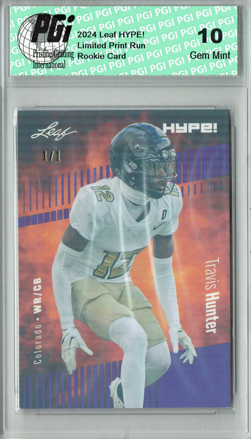 Travis Hunter Rookie Card Jacksonville PGI 10 Gem Mint Football Trading Card 2024 Leaf HYPE! #172 Purple Shimmer 1/1