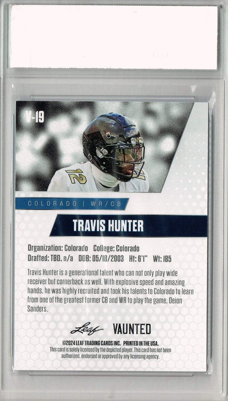 Travis Hunter Rookie Card Jacksonville PGI 10 Gem Mint Football Trading Card 2024 Leaf Vaunted #V-19 Orange Shimmer 1/1
