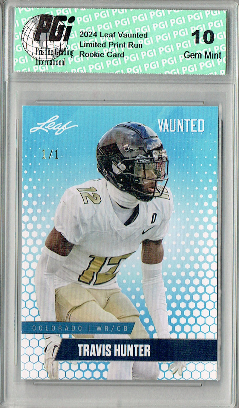 Travis Hunter Rookie Card Jacksonville PGI 10 Gem Mint Football Trading Card 2024 Leaf Vaunted #V-19 White Blank Back 1/1