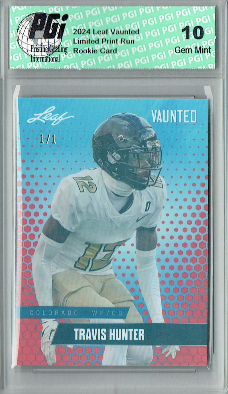 Travis Hunter Rookie Card Jacksonville PGI 10 Gem Mint Football Trading Card 2024 Leaf Vaunted #V-19 Red Shimmer 1/1