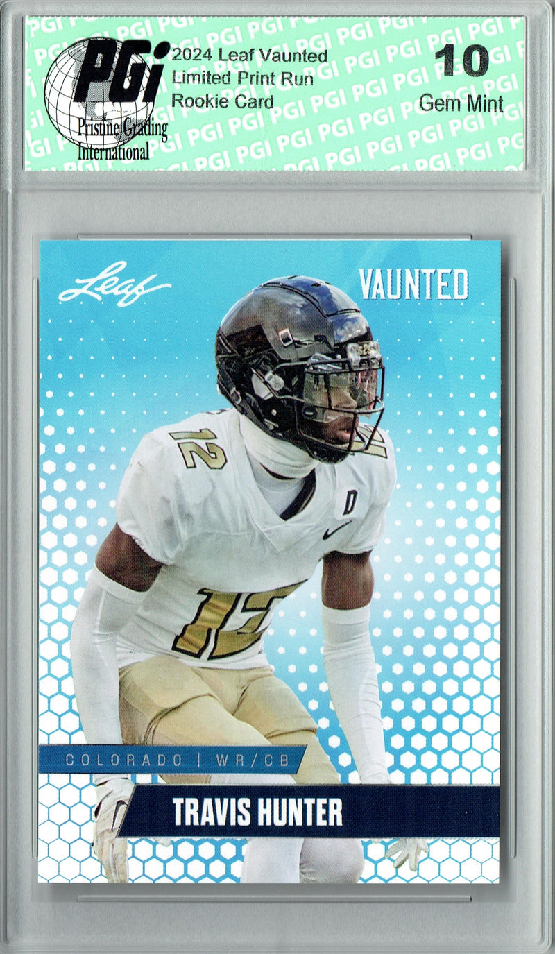 Travis Hunter Rookie Card Jacksonville PGI 10 Gem Mint Football Trading Card 2024 Leaf Vaunted #V-19 Debut Collection