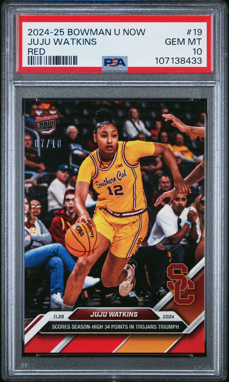 PSA 10 JuJu Watkins 2024 Bowman University Now #19 Red #7 of 10 Rookie Card USC Trojans