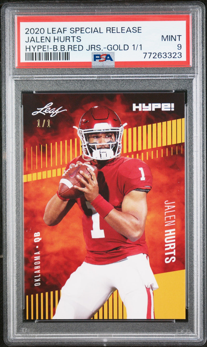 Jalen Hurts Rookie Card Philadelphia PSA MINT 9 (Mint) Football Trading Card 2020 Leaf Hype #28 Gold Blank Back #1/1