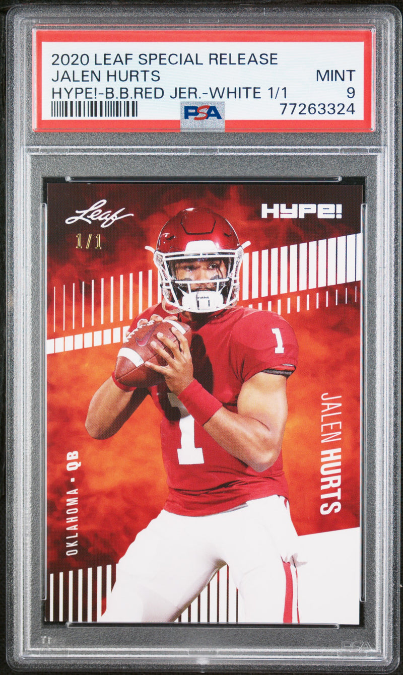 Jalen Hurts Rookie Card Philadelphia PSA MINT 9 (Mint) Football Trading Card 2020 Leaf Hype #28 White Blank Back #1/1