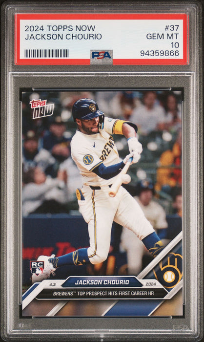 PSA 10 Jackson Chourio 2024 Topps Now #37 1st Career HR! Brewers Rookie Card