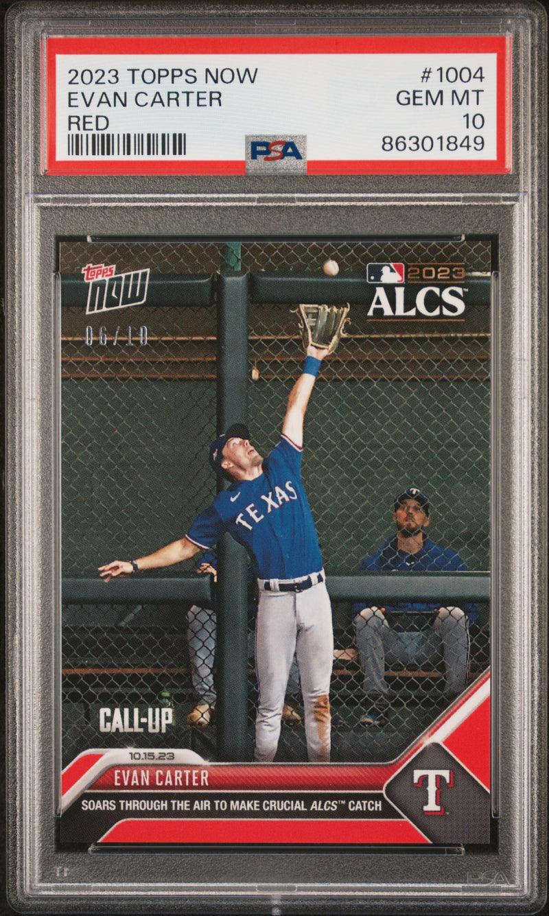 PSA 10 Evan Carter 2023 Topps Now #1004 Red SP #6 of 10 Rookie Card Texas Rangers