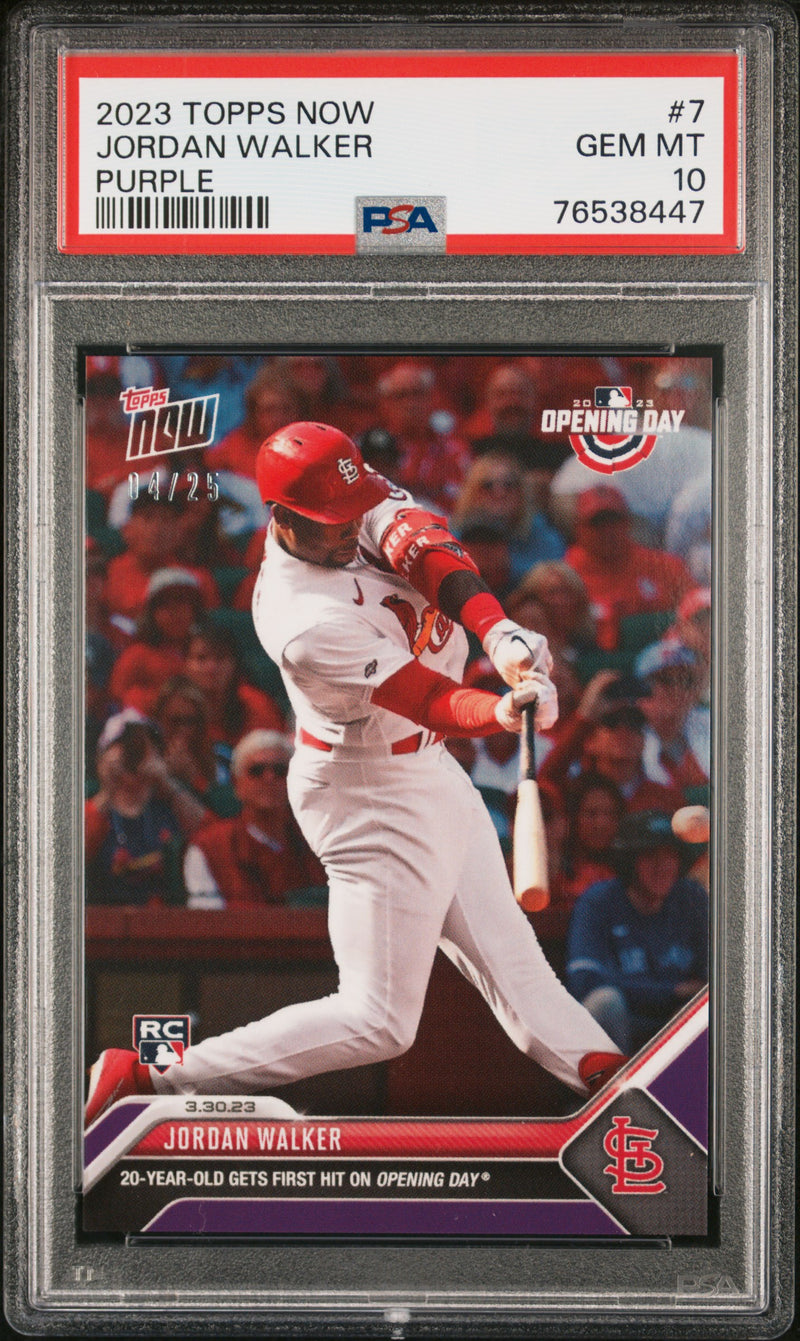 PSA 10 GEM-MT Jordan Walker 2023 Topps Now #7 Rookie Card Purple #4/25
