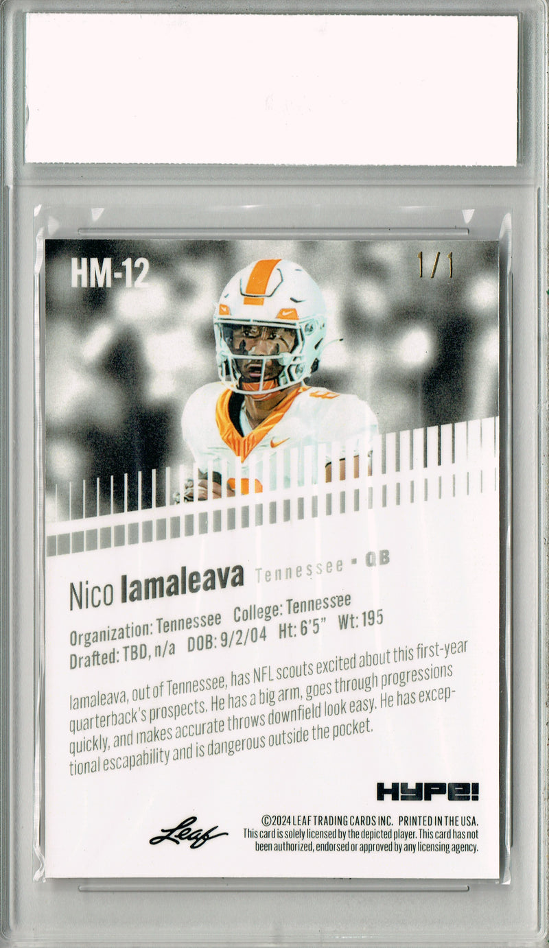 Nico Iamaleava Rookie Card 2024 Leaf HYPE! #HM-12 Metal #1/1 Platinum, PGI 10, UCLA 0