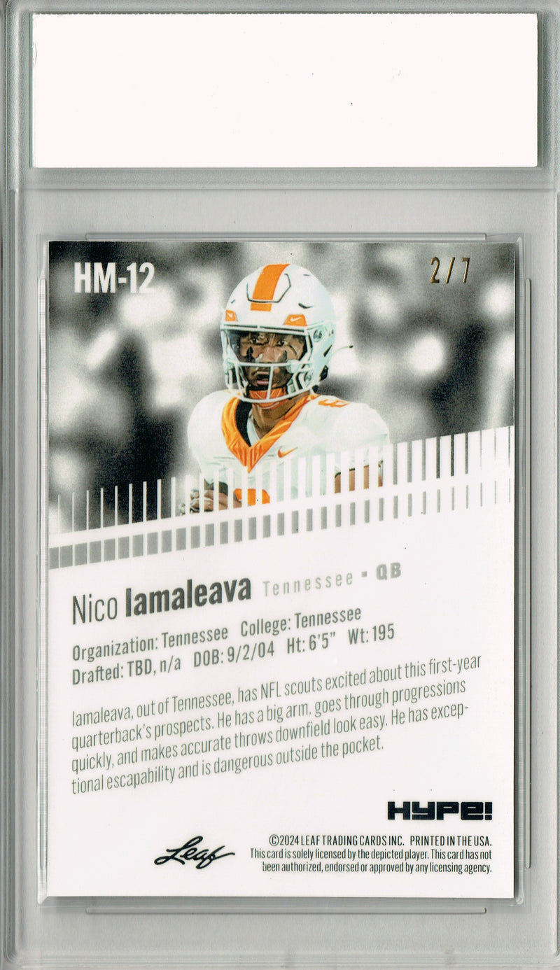 Nico Iaamaleava Rookie Card 2024 Leaf HYPE! Metal #HM-12 Black Only 7 Made PGI 10 Gem Mint