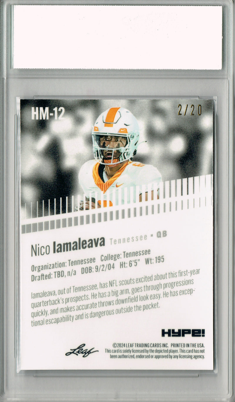 Nico Iaamaleava Rookie Card 2024 Leaf HYPE! Metal #HM-12 Blue Only 20 Made PGI 10 Gem Mint