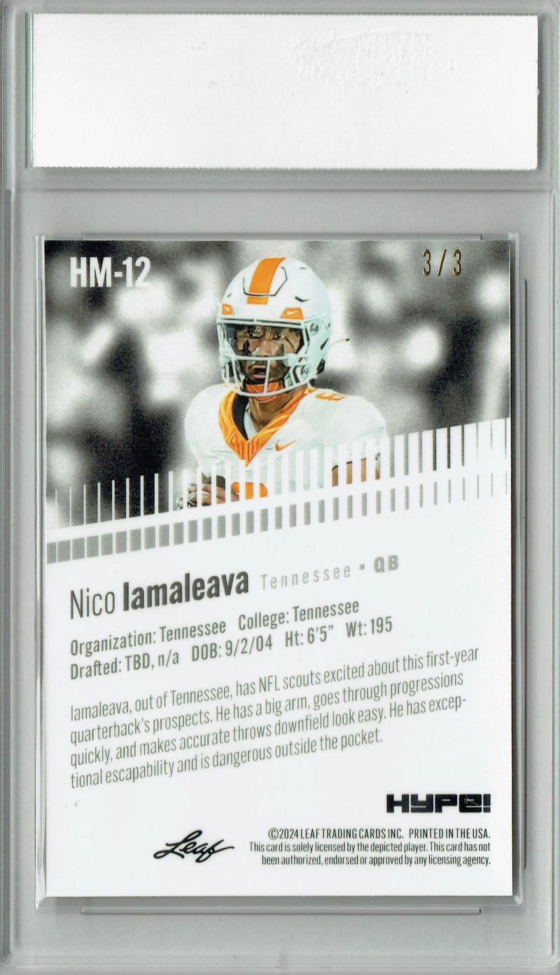 Nico Iaamaleava Rookie Card 2024 Leaf HYPE! Metal #HM-12 Orange Only 3 Made PGI 10 Gem Mint