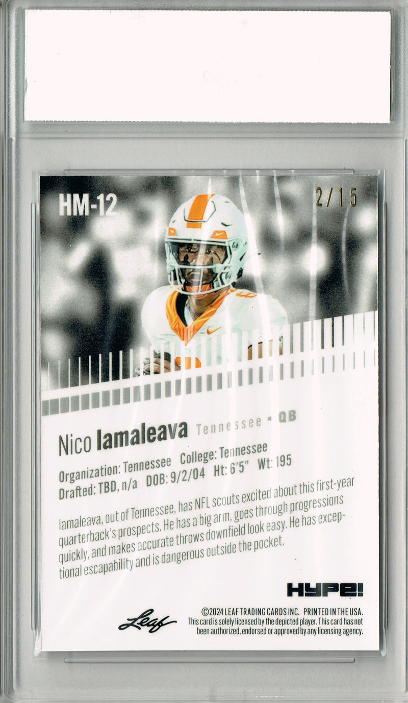 Nico Iaamaleava Rookie Card 2024 Leaf HYPE! Metal #HM-12 Purple Only 15 Made PGI 10 Gem Mint