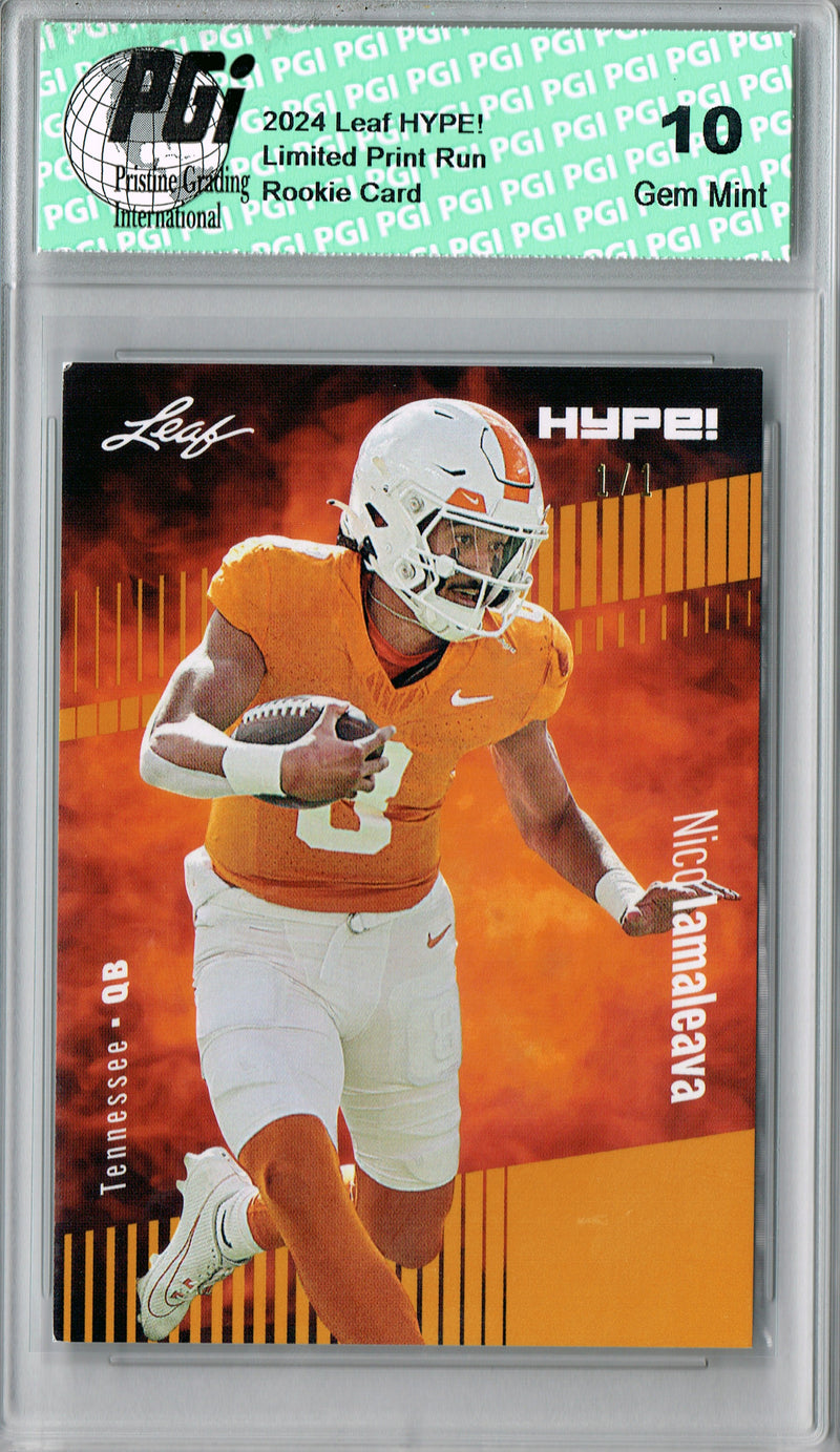 Nico Iamaleava Rookie Card Tennessee / UCLA PGI 10 Gem Mint Football Trading Card 2024 Leaf HYPE! #150 Gold Blank Back 1/1