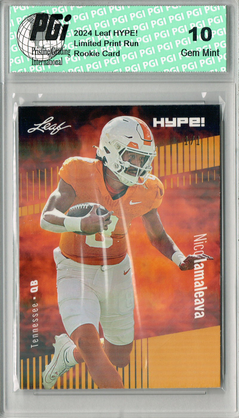 Nico Iamaleava Rookie Card Tennessee / UCLA PGI 10 Gem Mint Football Trading Card 2024 Leaf HYPE! #150 Gold Shimmer 1/1