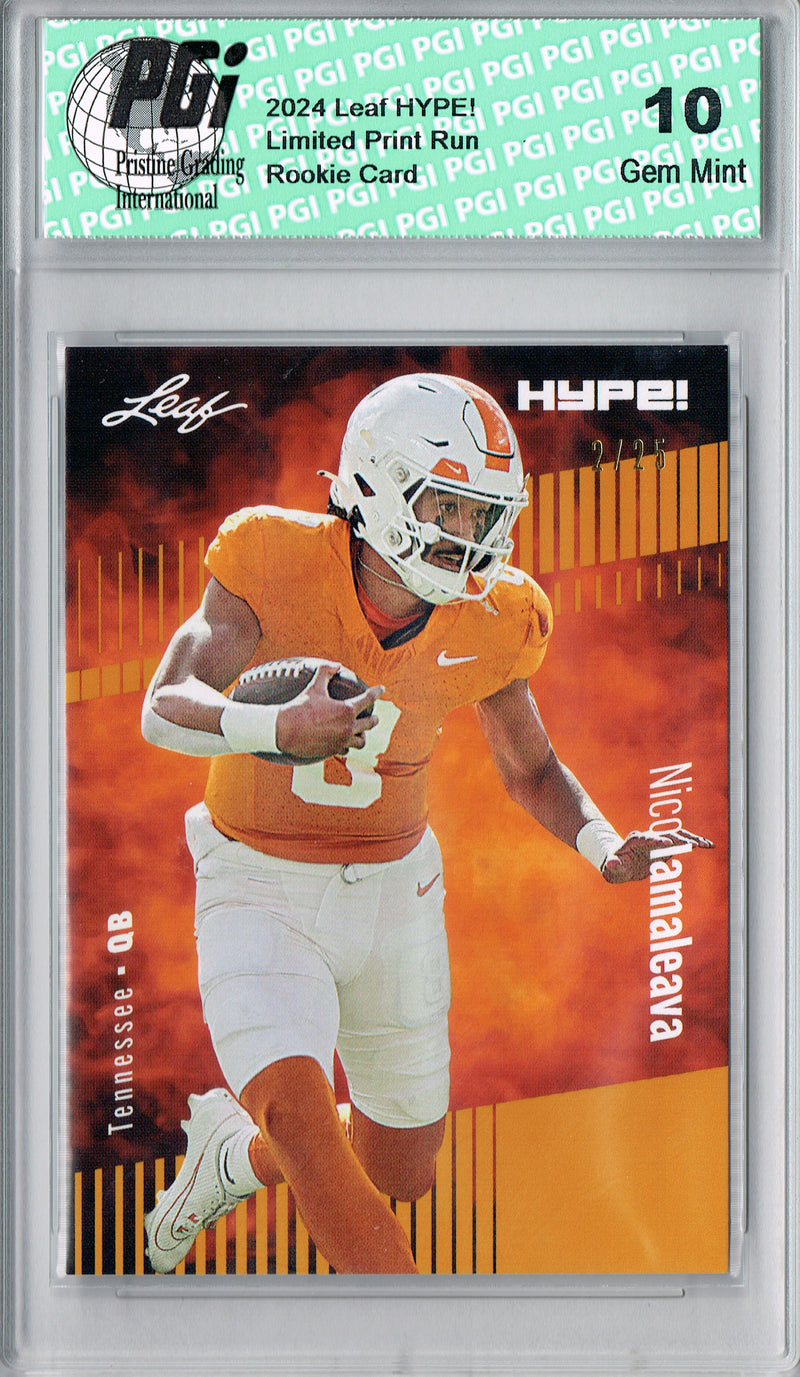 Nico Iamaleava Rookie Card Tennessee / UCLA PGI 10 Gem Mint Football Trading Card 2024 Leaf HYPE! #150 Gold SP 25 Made