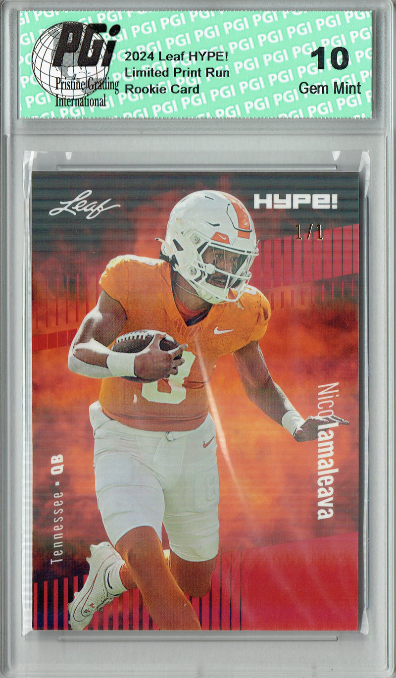 Nico Iamaleava Rookie Card Tennessee / UCLA PGI 10 Gem Mint Football Trading Card 2024 Leaf HYPE! #150 Red Shimmer 1/1