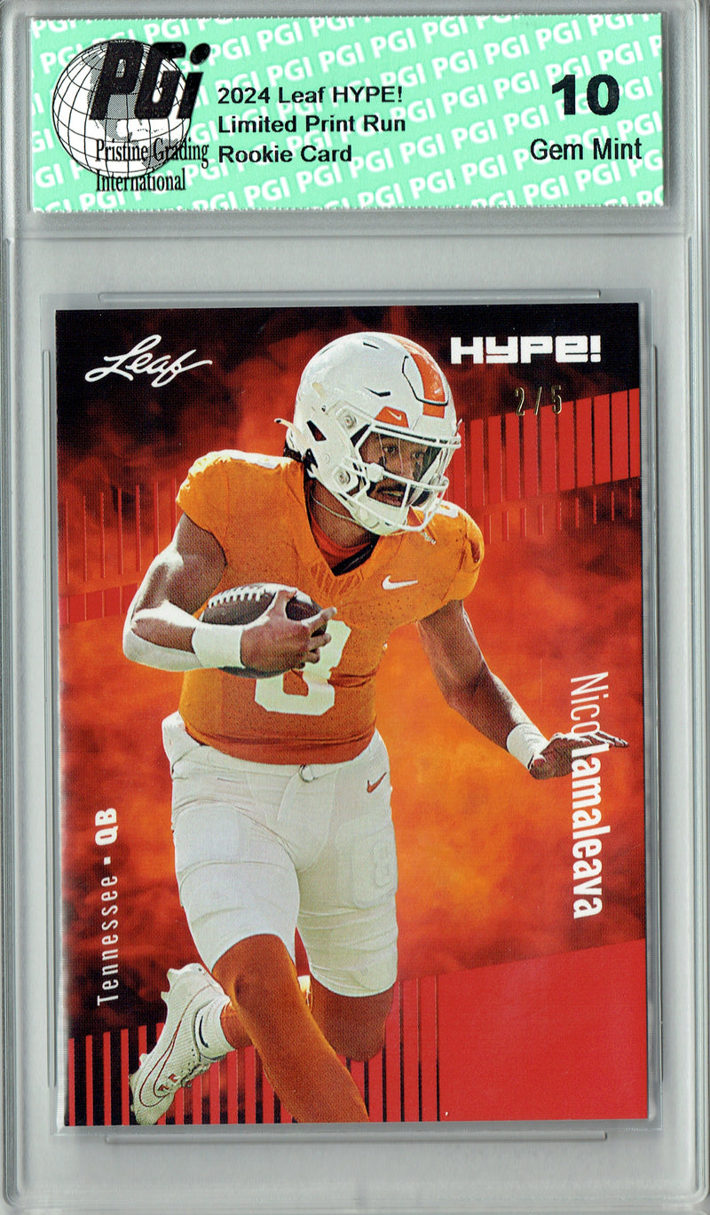 Nico Iamaleava Rookie Card Tennessee / UCLA PGI 10 Gem Mint Football Trading Card 2024 Leaf HYPE! #150 Red SP 5 Made