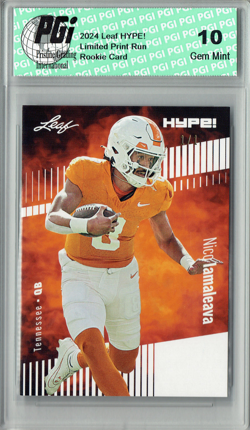 Nico Iamaleava Rookie Card Tennessee / UCLA PGI 10 Gem Mint Football Trading Card 2024 Leaf HYPE! #150 White Blank Back 1/1